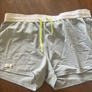 Under Armour Light Gray Shorts with Neon Yellow Drawstring